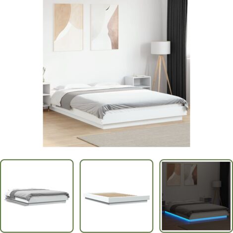 vidaXL Madera de ingeniería -  Estructura de cama con LED madera ingeniería blanco 135x190 cm