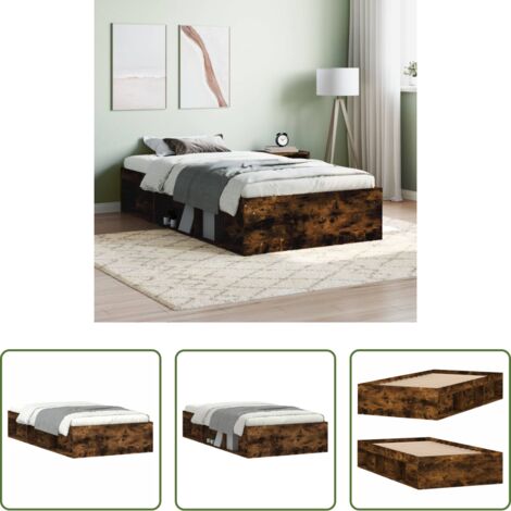 vidaXL Madera de ingeniería -  Estructura de cama roble ahumado 100x200 cm