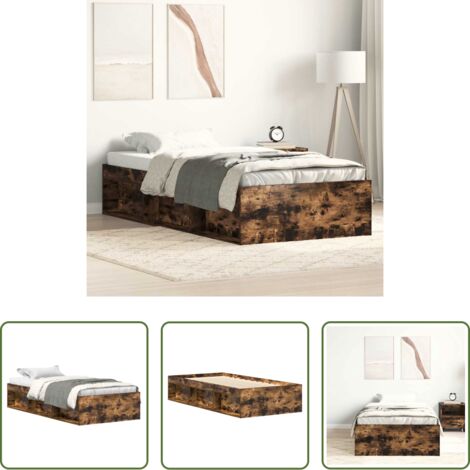 vidaXL Madera de ingeniería -  Estructura de cama roble ahumado 75x190 cm
