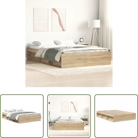vidaXL Madera de ingeniería -  Estructura de cama roble Sonoma 140x200 cm