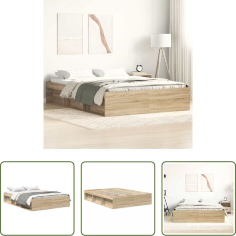 vidaXL Madera de ingeniería -  Estructura de cama roble Sonoma 150x200 cm