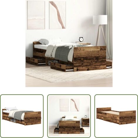 vidaXL Madera de ingeniería -  Estructura de cama sin colchón madera de ingeniería envejecida