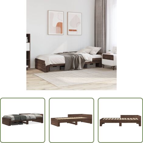 vidaXL Madera de ingeniería -  Estructura de cama sin colchón madera marrón roble 75x190 cm