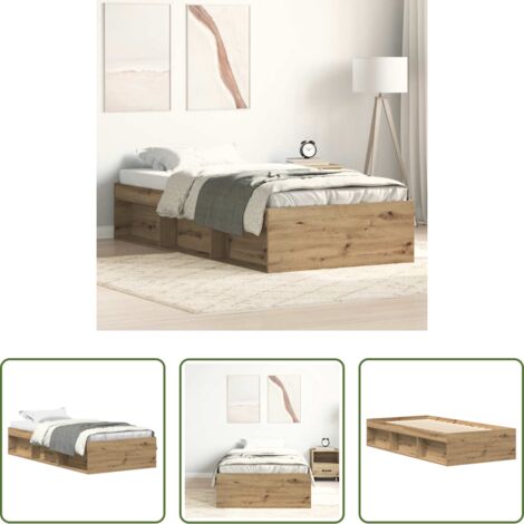vidaXL Madera de ingeniería -  Estructura de cama sin colchón roble artesanal 100x200 cm