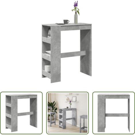 vidaXL Madera de ingeniería -  Mesa alta bar con estantes madera gris hormigón 90x40x103,5 cm