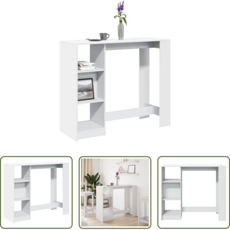 vidaXL Madera de ingeniería -  Mesa bar con estante madera ingeniería blanca 124x46x103,5 cm