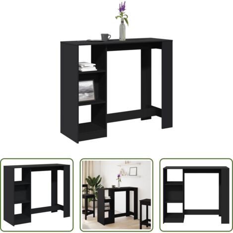 vidaXL Madera de ingeniería -  Mesa bar con estante madera ingeniería negra 124x46x103,5 cm