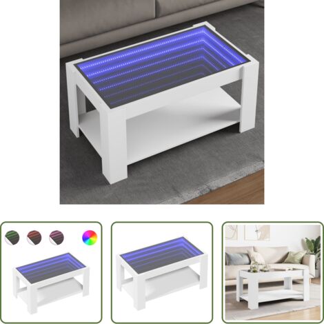 vidaXL Madera de ingeniería -  Mesa de centro con LED madera de ingeniería blanca 93x53x45 cm
