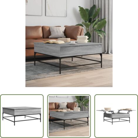 vidaXL Madera de ingeniería -  Mesa de centro madera ingeniería metal gris Sonoma 95x95x45 cm
