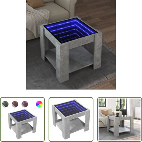 vidaXL Madera de ingeniería -  Mesa de centro y LED madera ingeniería gris hormigón 53x53x45cm