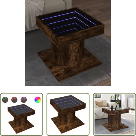 vidaXL Madera de ingeniería -  Mesa de centro y LED madera ingeniería roble ahumado 50x50x45cm