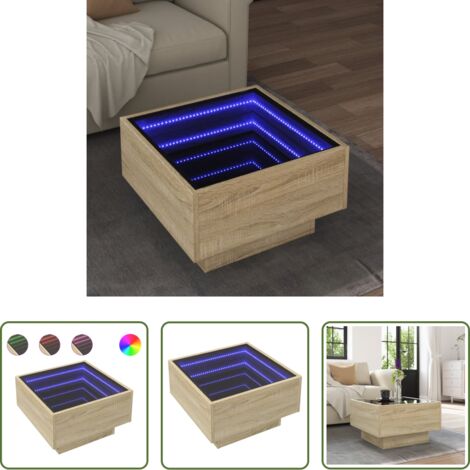 vidaXL Madera de ingeniería -  Mesa de centro y LED madera ingeniería roble Sonoma 50x50x30 cm
