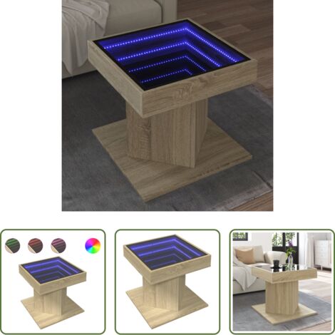 vidaXL Madera de ingeniería -  Mesa de centro y LED madera ingeniería roble Sonoma 50x50x45 cm