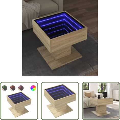 vidaXL Madera de ingeniería -  Mesa de centro y LED madera ingeniería roble Sonoma 50x50x45 cm