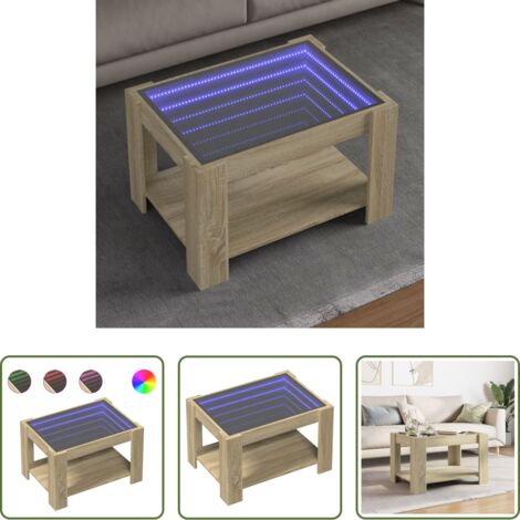 vidaXL Madera de ingeniería -  Mesa de centro y LED madera ingeniería roble Sonoma 73x53x45 cm