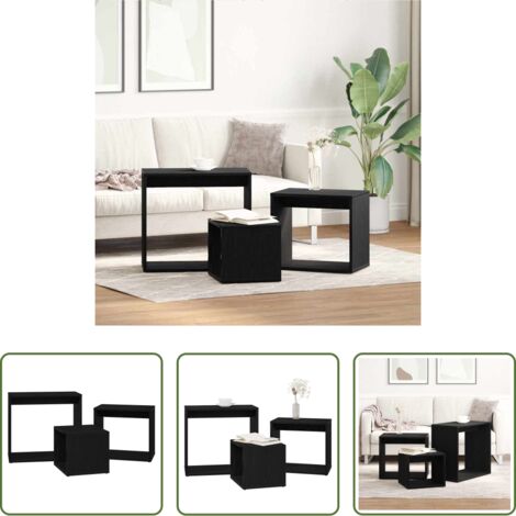 vidaXL Madera de ingeniería -  Mesa Nido 3 pcs Roble Negro Madera de ingeniería