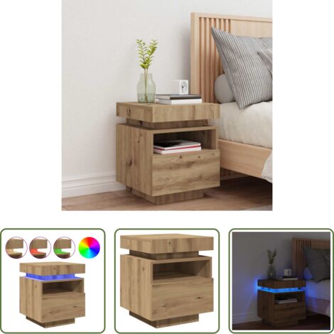 vidaXL Madera de ingeniería -  Mesita de noche con luces LED roble artisan 40x39x48,5 cm