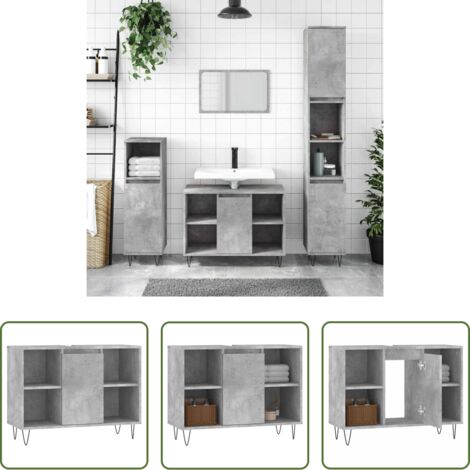 vidaXL Madera de ingeniería -  Mueble de baño madera de ingeniería gris hormigón 80x33x60 cm