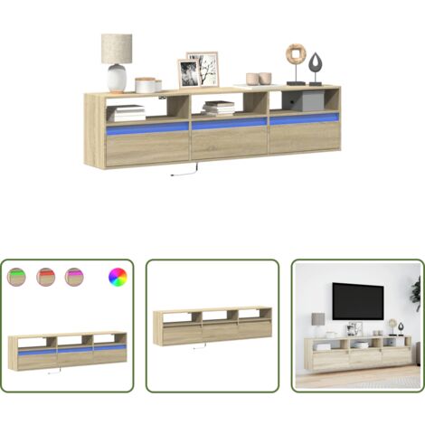 vidaXL Madera de ingeniería -  Mueble de TV de pared con LED roble Sonoma 180x31x45 cm