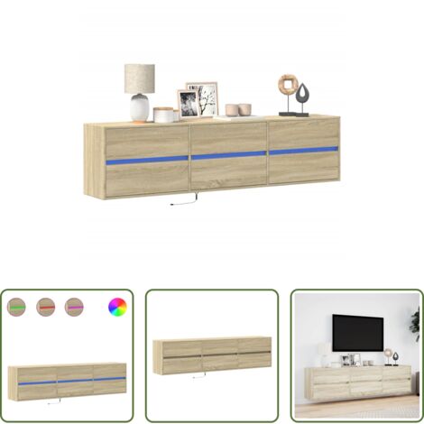 vidaXL Madera de ingeniería -  Mueble de TV de pared con LED roble Sonoma 180x31x45 cm
