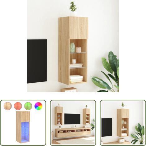 vidaXL Madera de ingeniería -  Mueble para TV con luces LED roble Sonoma 30,5x30x90 cm