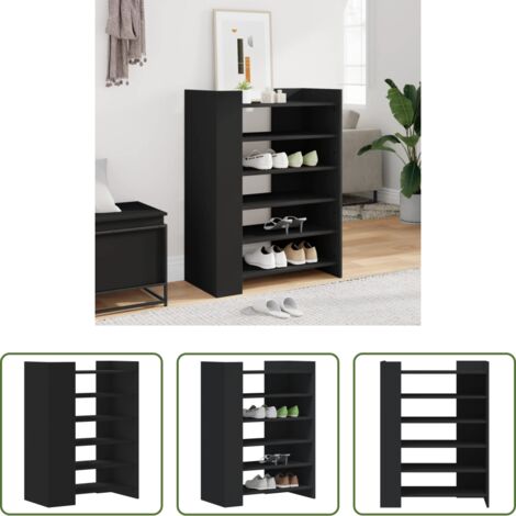 vidaXL Madera de ingeniería -  Mueble zapatero madera de ingeniería negro 74,5x37,5x100 cm