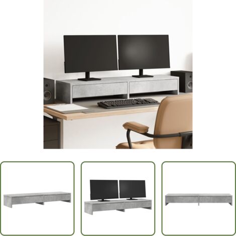 vidaXL Madera de ingeniería -  Soporte de monitor cajones madera gris hormigón 100x27x15 cm
