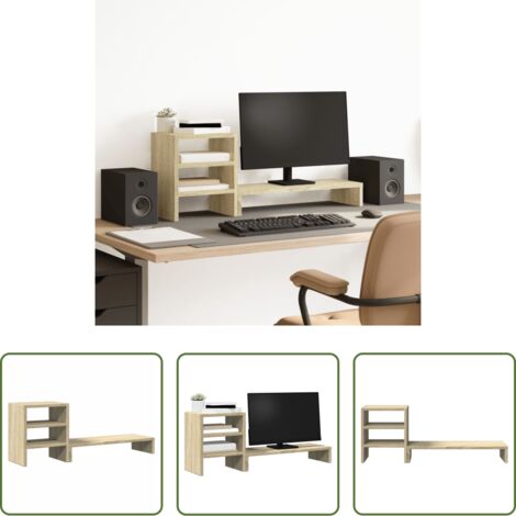 vidaXL Madera de ingeniería -  Soporte monitor con organizador escritorio madera roble Sonoma
