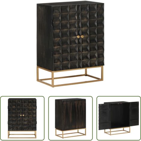vidaXL Madera de mango -  Aparador de hierro y madera maciza de mango negro 55x34x75 cm