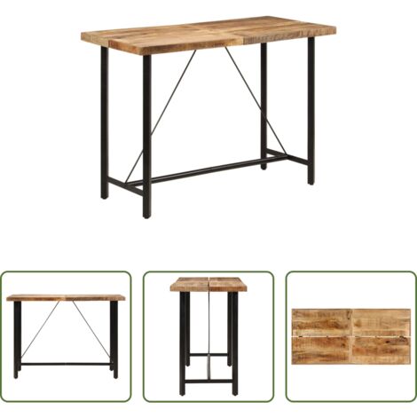 vidaXL Madera de mango -  Mesa alta de hierro y madera maciza de mango 150x70x107 cm