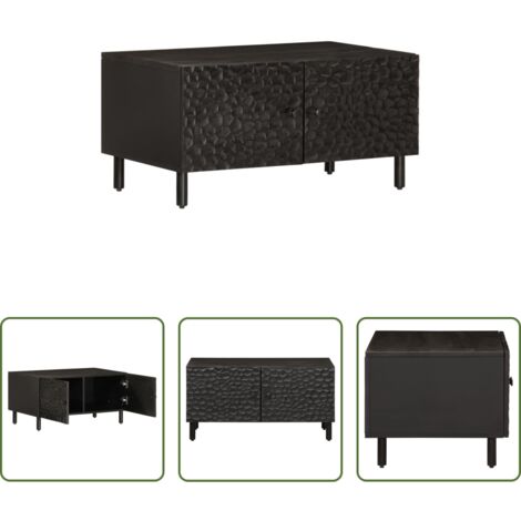 vidaXL Madera de mango -  Mesa de centro madera maciza de mango negra 80x50x40 cm