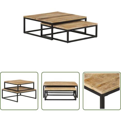 vidaXL Madera de mango -  Mesas de centro apilables 2 unidades madera maciza de mango