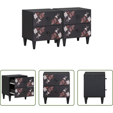 vidaXL Madera de mango -  Mesita de Noche con cajón 2 pcs Marrón 40 x 33,5 x 46 cm