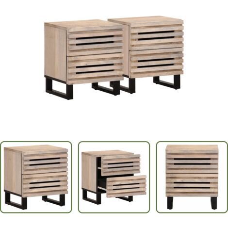 vidaXL Madera de mango -  Mesitas de noche 2 uds madera de mango blanqueado 40x34x46 cm