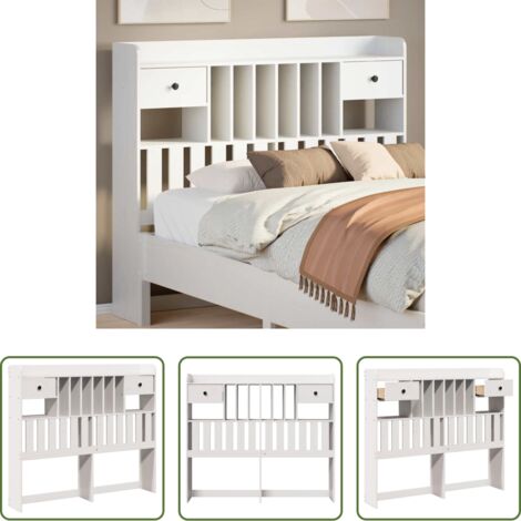 vidaXL Madera de pino -  Cabecero de cama almacenaje madera maciza pino blanco 135 cm