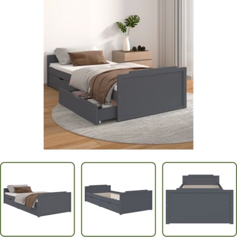 vidaXL Madera de pino -  Estructura cama sin colchón madera pino gris oscuro 90x200 cm