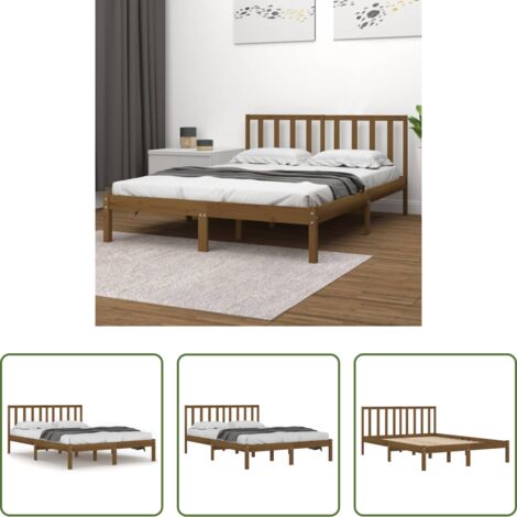 vidaXL Madera de pino -  Estructura cama sin colchón madera pino marrón miel 200x200 cm