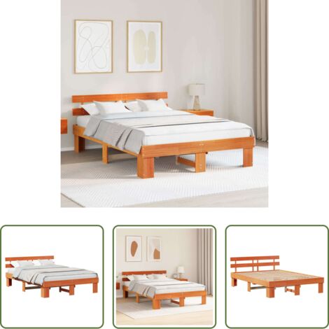 vidaXL Madera de pino -  Estructura de cama con cabecera Marrón cera 150 x 200 cm