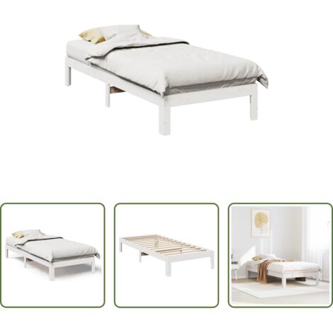 vidaXL Madera de pino -  Estructura de cama sin colchón madera de pino blanca 90x200 cm