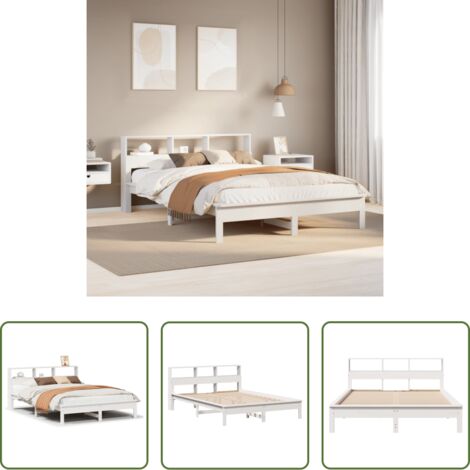 vidaXL Madera de pino -  Estructura de cama sin colchón madera de pino blanco 135x190 cm