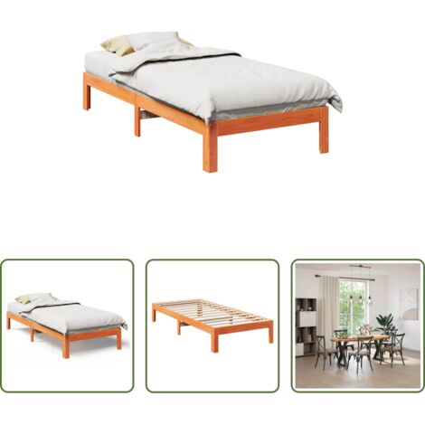 vidaXL Madera de pino -  Estructura de cama sin colchón madera de pino marrón 90x200 cm