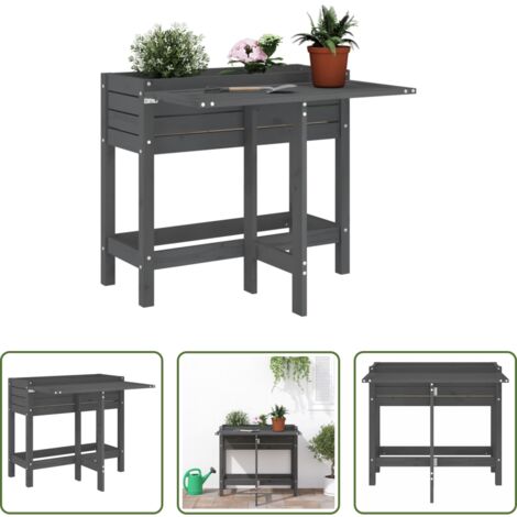vidaXL Madera de pino -  Jardinera con tapa plegable madera maciza de pino gris