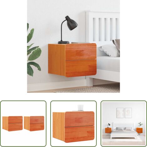 vidaXL Madera de pino -  Mesita de Noche con cajón 2 pcs Marrón 39 x 34 x 33 cm
