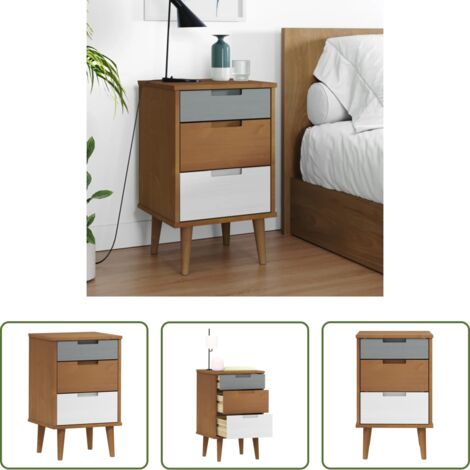 vidaXL Madera de pino -  Mesita de noche MOLDE madera maciza de pino marrón 40x35x65 cm
