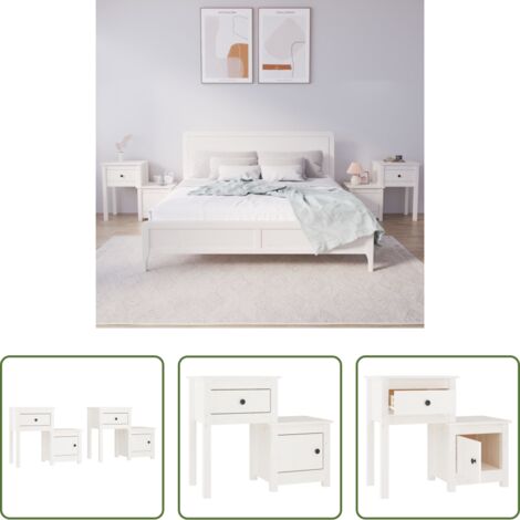 vidaXL Madera de pino -  Mesitas de noche 2 uds madera de pino blanco 79,5x38x65,5 cm