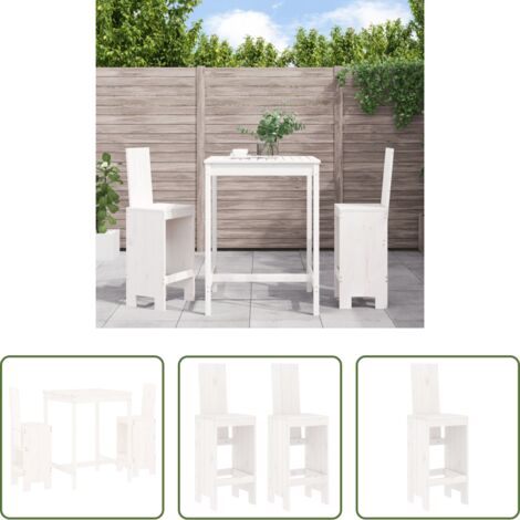 vidaXL Madera de pino -  Set de mesa y taburetes altos jardín 3 pzas madera pino blanco