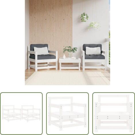 vidaXL Madera de pino -  Sillones de jardín 2 unidades madera maciza pino blanco