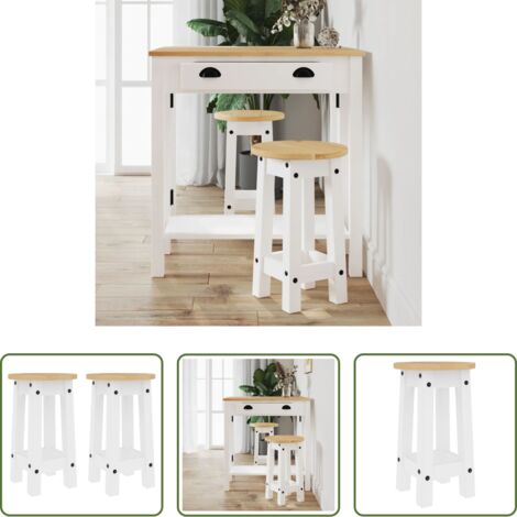 vidaXL Madera de pino -  Taburetes altos de cocina 2 uds madera maciza de pino blanco