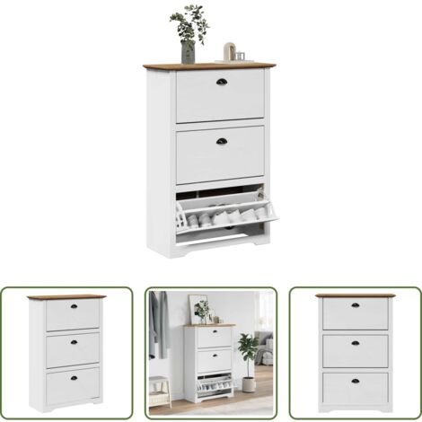 vidaXL Madera de pino -  Zapatero BODO blanco y marrón 80x35x118 cm