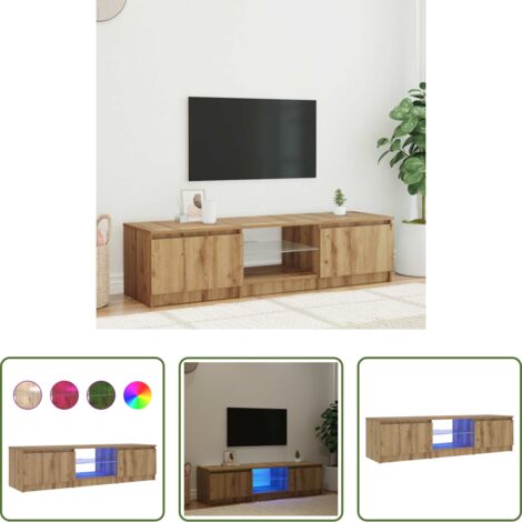 vidaXL Madera de roble -  Mueble de TV luces LED madera roble artisan 140x40x36 cm